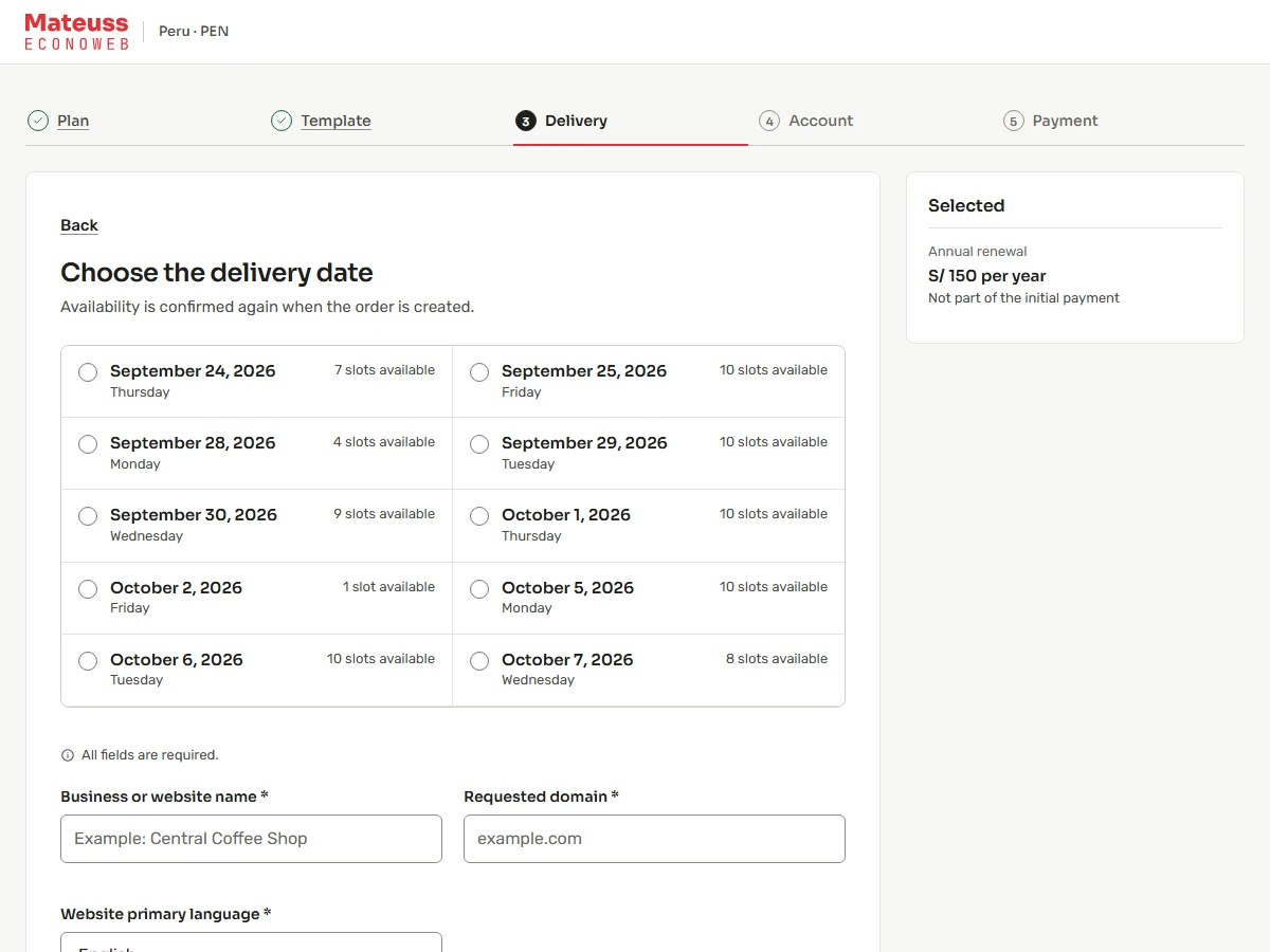 Reference image of the contracting form, Delivery step