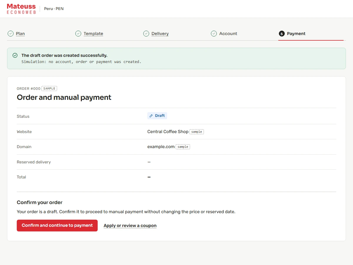 Reference image of the contracting form, Payment step