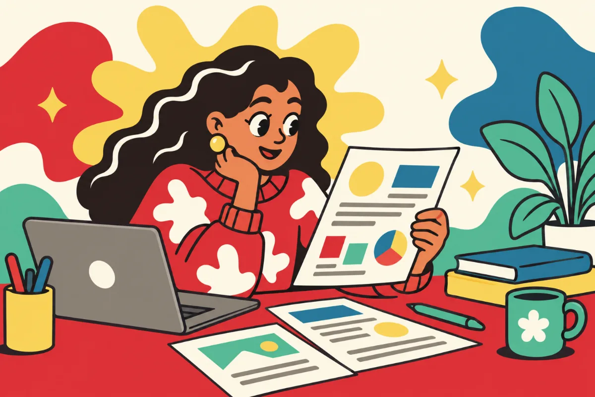 Ilustración: una persona revisa la página junto a la información real del negocio