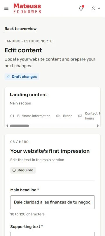 Conceptual example of the content editor on a phone