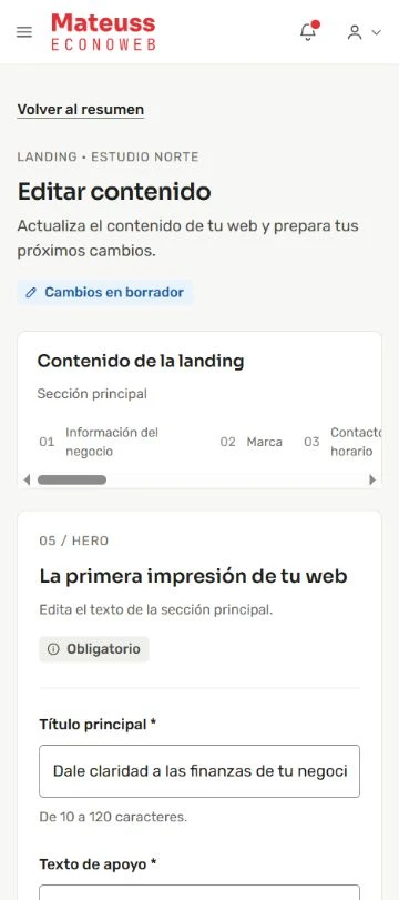 Ejemplo conceptual del editor de contenido en un móvil